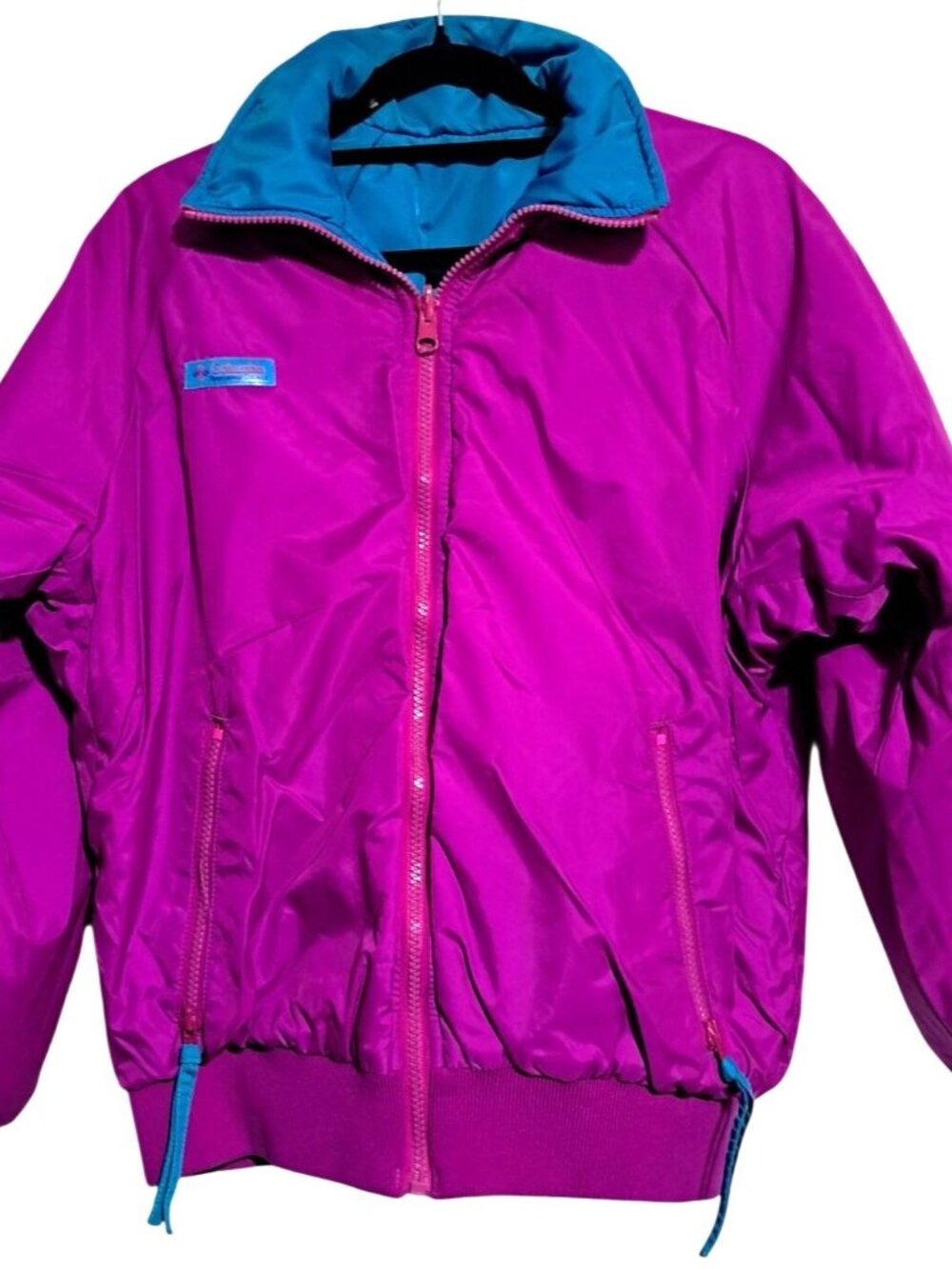 Vintage Columbia Reversible‎ Jacket Womens S Magenta Blue Nylon Casual Outerwear